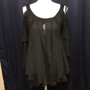 Black Cold Shoulder blouse with layers/ruffles